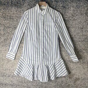 Derek Lam Denim Shirt Dress Womens Small Stripe Long Sleeve Ruffle Hem Casual